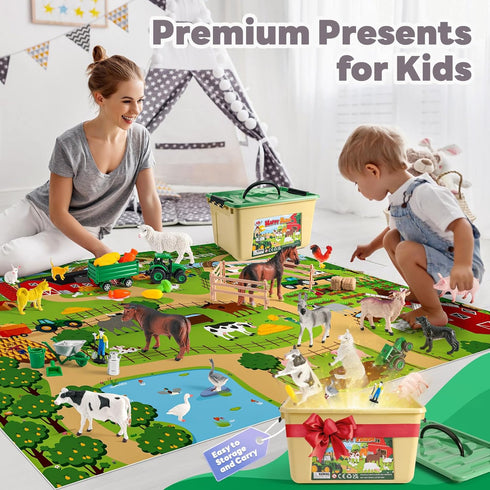 WAIIW Toddlers,38 47.2x31.4 Playset 3-5 Farm Animal Toys for PCS Realistic Animal Figurines Toys with Large Activity