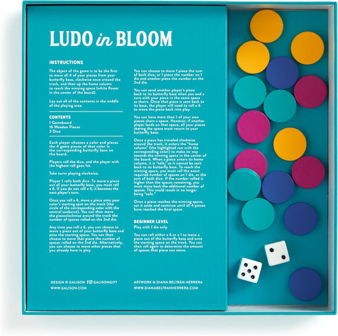 Galison Ludo in Bloom – Floral Version of Classic Ludo Board Game for Family Game Night, 2-4 Players