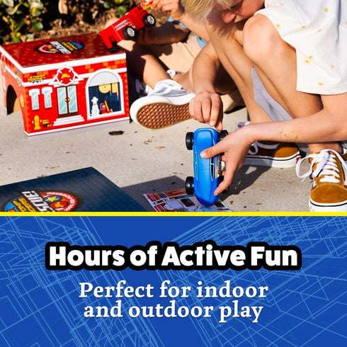 1 1 2 2 5+ Stomp Rocket Original Stomp Rescue Racers - Dueling Race Cars for Kids - Firetruck, Police Car, Launch Pads