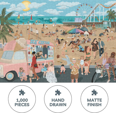 1000 Piece Puzzles for Adults - Playful Beach Scene with Ice Cream Truck, Fun Coastal Life Jigsaw Puzzles