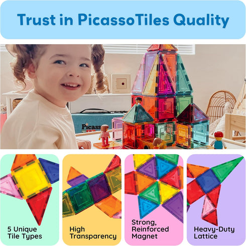 60 Set 60pcs 3D PicassoTiles Piece Magnet Building Tiles Clear Magnetic Blocks Construction Playboards - Creativity