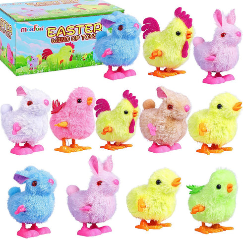 Max Fun 12Pcs Easter Wind Up Toys, Assorted Chicks & Bunny for Easter Party Favors
