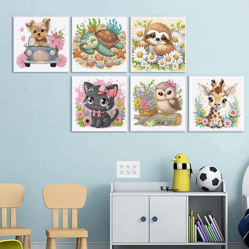 ajepon 6 Pack 8-12, (6x6inch) Animal Diamond Art Kits for Kids, Cute Animals Diamond Art for Kids Ages Cat Dog Turtle