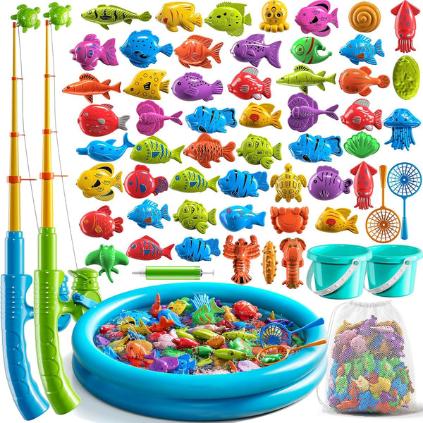 NIPLOOOW Pool Fishing Toys Games, Water Table Bathtub Toy with Inflatable Pool Pole