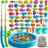 NIPLOOOW Pool Fishing Toys Games, Water Table Bathtub Toy with Inflatable Pool Pole