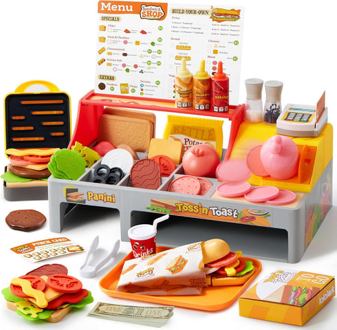 lalalark Toss 'n Toast Sandwich Restaurant Playset for Kids, 40+ Pieces Pretend Food