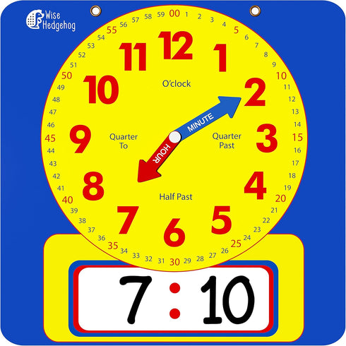 Large Dry Erase Magnetic Teaching Demonstration Clock - Kids Telling Time Learning Clock for Analog and Digital Time,