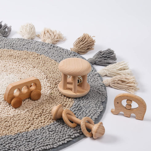 Organic Wooden Baby Rattle Toy - Montessori Rattle Roller, Waldorf Inspired Grasping Toddler Toys