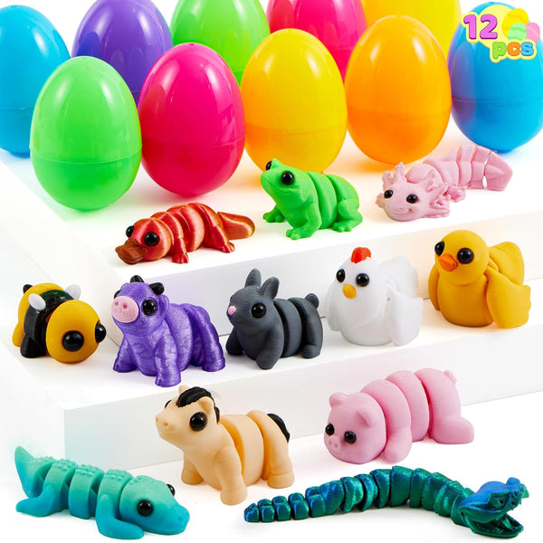JOYIN 12Pcs Prefilled Easter Eggs with 3D Mini Animals, Magic Toy, Easter