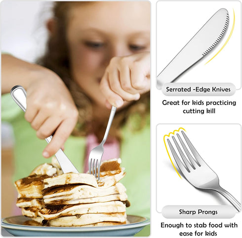 E-far 12-Piece Kids Silverware Set, Stainless Steel Toddler Utensils, Includes 4 Forks, 4 Spoons, 4 Knives, Dishwasher