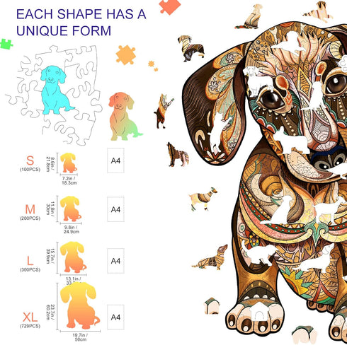 KAAYEE Wooden Jigsaw Puzzles - Dachshund Unique Shape Advanced Animal Puzzle, Best Gift for Family, 200pcs