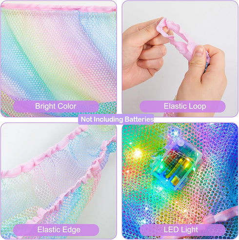 Unicorn Castle Stuffed Animal Net Hammock - Kids Toy Storage with LED Light for Nursery Room Decor