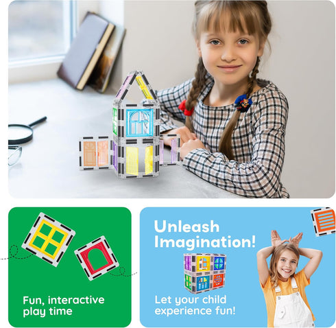 Set Playset 3+ PT30 PicassoTiles Window and Door Clip On Magnetic Blocks Magnet Tiles Magnets Building Tile