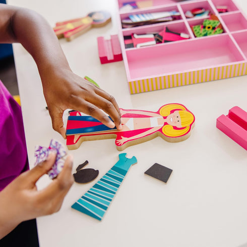 Melissa & Doug Abby and Emma Deluxe Magnetic Wooden Dress-Up Dolls Play Set - 55+ pcs for Kids Ages 3+