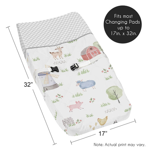 Sweet Jojo Designs Farm Animals Boy or Girl Baby Nursery Changing Pad Cover - Watercolor Farmhouse Lattice Horse Cow