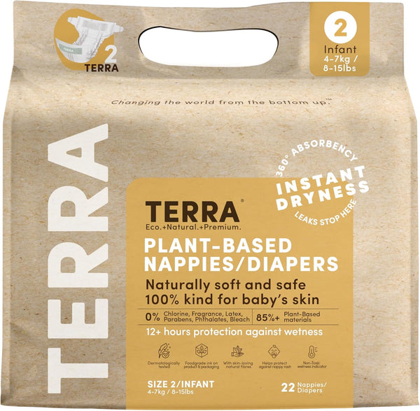 Terra Diapers Size 2: 85% Plant-Based Diapers, Ultra-Soft & Chemical-Free for Sensitive
