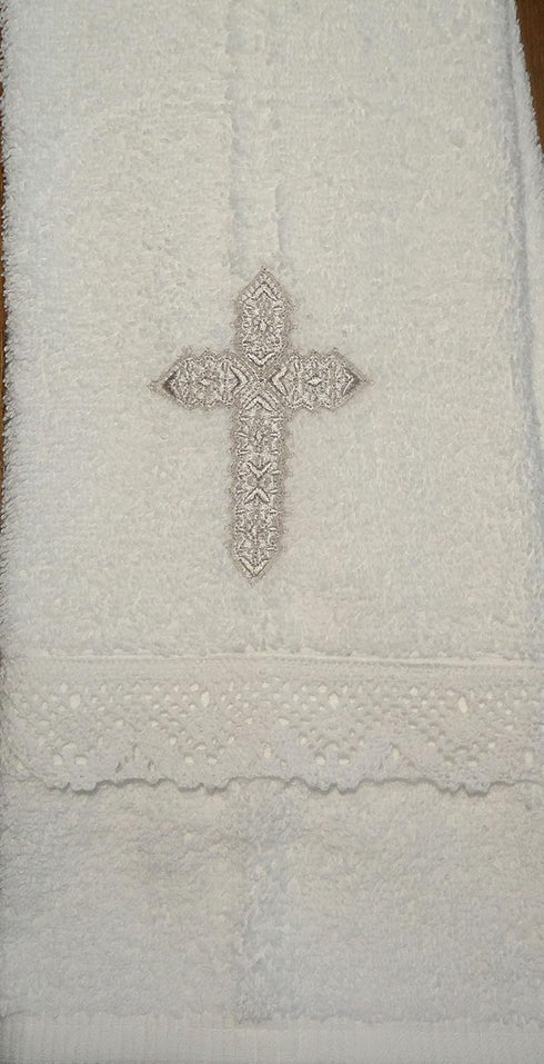 Integrity Designs Baby Baptism Towel with Cross Embroidery and Lace