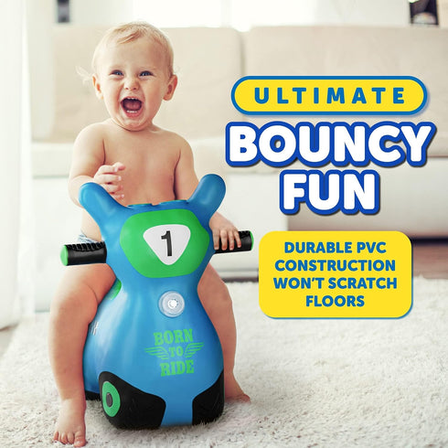 WADDLE Bouncy Hopper Inflatable Hopping Animal Scooter for Toddlers and Kids, Pump Included (Blue Zoomer)