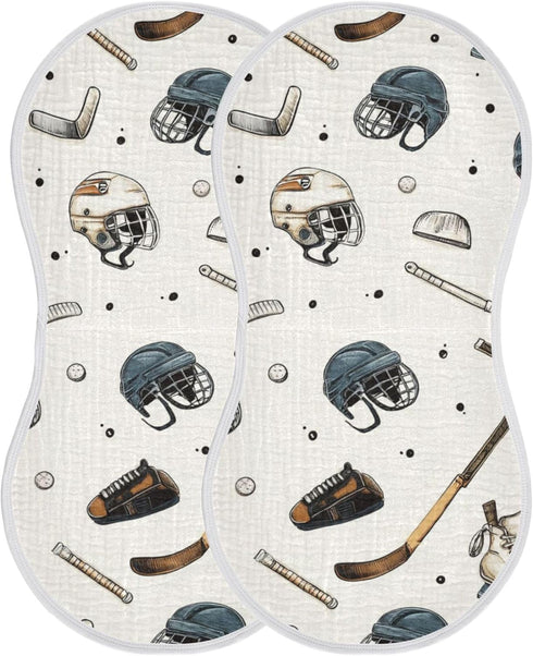 Mazeann 4 Pack Vintage Ice Hockey Balls Burp Cloths Baby Boys Girls Absorbent Soft Cotton Burping Cloths Rags