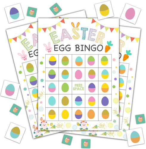 Easter Bingo Game, Outdoor Party Games for Adults, Easter Egg Hunt Bingo, 24 Players Bingo Game (B02)