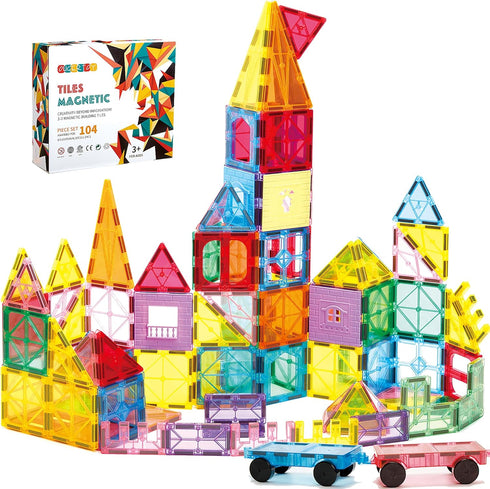 OugerToy 104PCS Magnetic Building Tiles, STEM Educational Stacking Blocks, Construction Toys for Kids