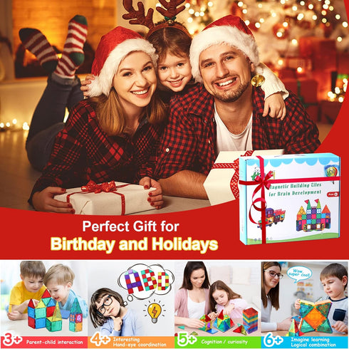 100PCS Magnetic Tiles Blocks for Kids Ages 3-8, STEM Educational Magnet Building Toys for Toddlers, Gifts for 3-8 Year