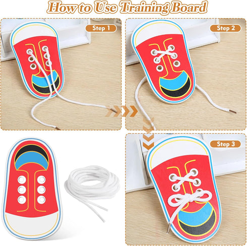 FLATRI Wooden Red Shoe Tying Practice for Kids, How to Tie Your Shoes for Kids Threading Lacing Shoes Training, Learn