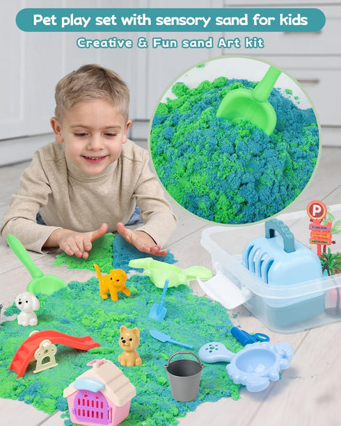 sikmcle 36 2 Set Set 3 4 5 6 7 PCS Pet Sensory Bin with Color of Moldable Sensory Sand,Pet Play and Sandbox