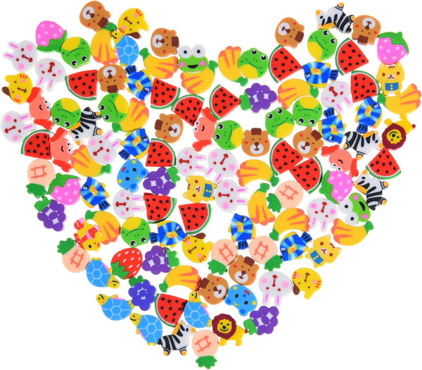 300 Pcs Mini Erasers for Kids Bulk, Tiny Animal Fruit Erasers