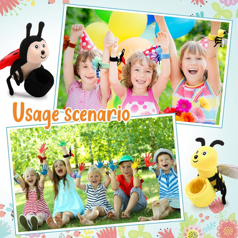 Gemscream 6 8 Inch Pcs Stuffed Animal Slap Bracelets for Kids, Small Classroom Prizes Toy, Animal Wrist Cute Snap