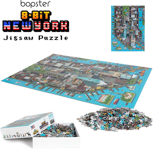 1000 Piece Puzzle - 8-bit Retro Gaming Style New York City - 100% Recycled Cardboard