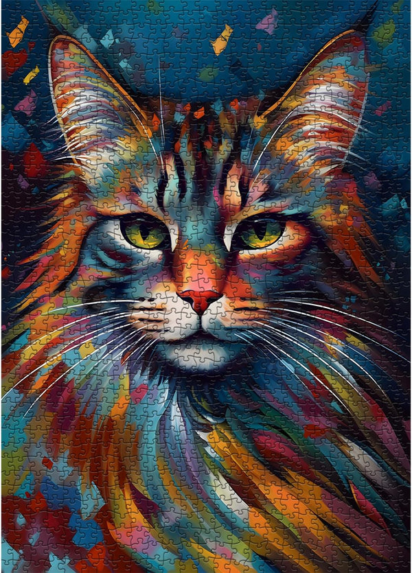 Cat Puzzles for Adults, 1000 Pieces Animal Kitten Portrait Painting, Challenging Art Puzzle