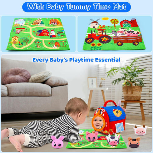Auney 6-12 6-12 1 Baby Toys Months - Soft Barn with Stuffed Farm Animals, Rattles, Textures, Mirror, Play mat - Toddler