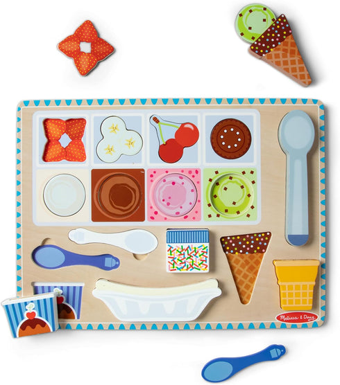 Melissa & Doug Ice Cream Wooden Magnetic Puzzle Play Set - 16 Magnet Pieces with Scooper for Ages 2+
