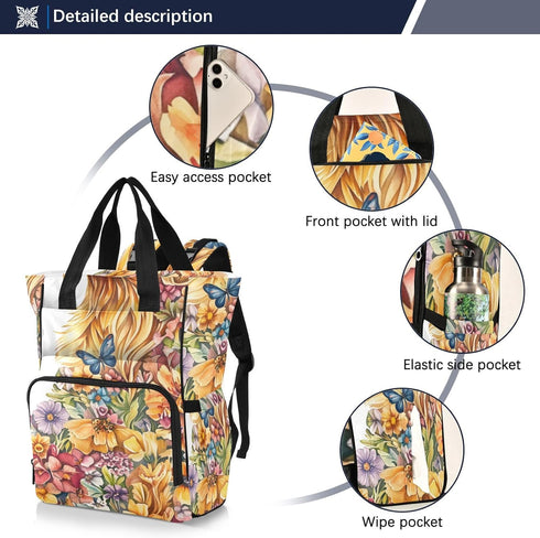 SUABO Backpack Baby Diaper Bag A Full-body Watercolor Of Retriever Large Bag Waterproof Travel Diaper Bags for Moms