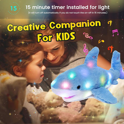 Hopearl LED Musical Stuffed Shark Toy, Lighting Up Singing Plush with Adjustable Volume for Kids, Blue, 16''