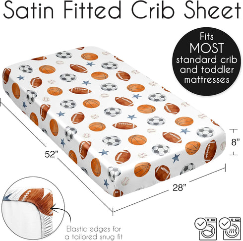 Sweet Jojo Designs Sports Theme Boy Baby Satin Fitted Crib Sheet Infant Newborn Nursery Toddler Bed Room Standard