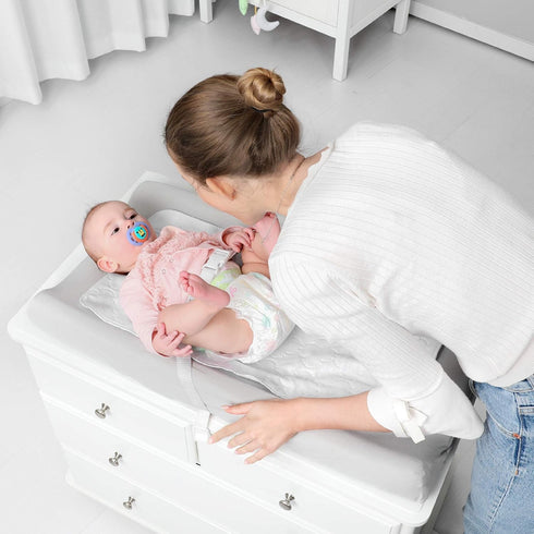TILLYOU Changing Pad Cover Set in Soft Jersey Material - Fits 32"/34''x16 Contoured Pad for Babies, Navy Blue & Lt Gray.