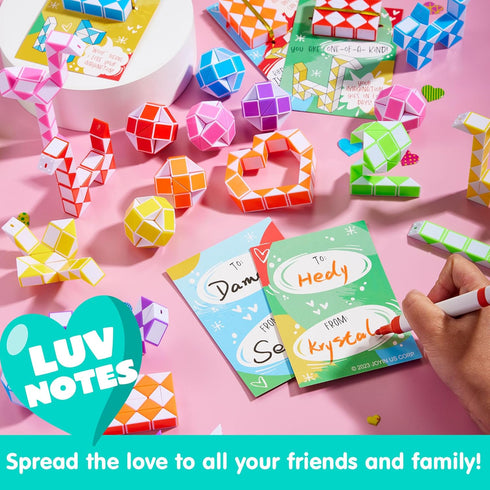28 Packs JOYIN Valentine's Day Cards with Snake Twist Toys for Kids, Snake Twist Puzzle Magic Stress Relief Fidget Toys