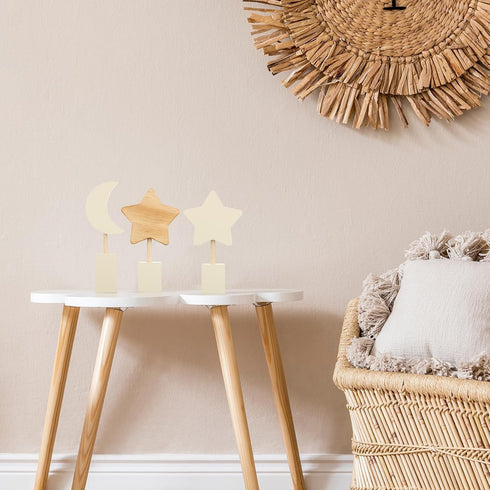 3 Set Barydat Pcs Boho Nursery Shelf Decor Wooden Moon and Star Nursery Decor Cute Bohemian Children Kids Decoration