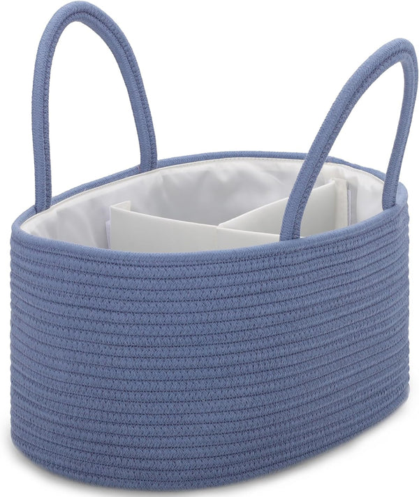 COMSE Large Diaper Caddy Organizer for Girl Boy, Cotton Rope Diaper Basket with Handles, Baby Shower Gifts, Folkstone
