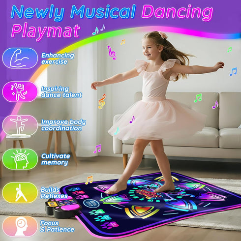 2 6 3-12 MOMUSE Kids Dance Mat with Display & Lockable Levels, Challenge Modes Electronic Dance Pad Volume Levels
