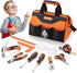 REXBETI 10-Piece Kids Tool Set with Real Hand Tools, Orange Durable Storage
