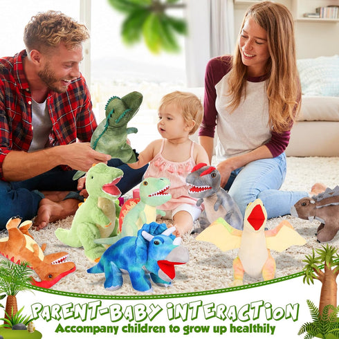 Leitee 8 Pcs Dinosaur Plush Toys Set | Soft Assortment of Tyrannosaurus & Triceratops for Boys Girls Birthday Gifts