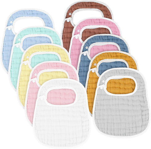 Loopeer 10 Pcs Snap Muslin Bibs – Soft Snap Bibs for Teething and Drooling for Boy and Girl Infants
