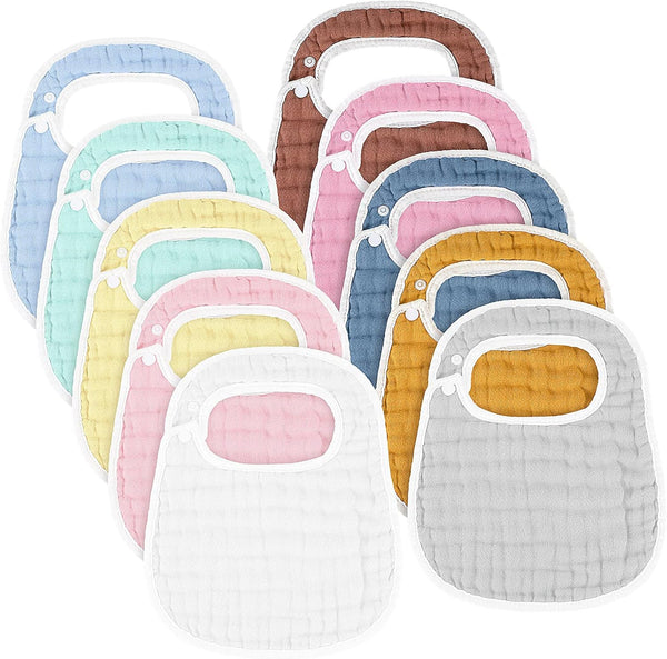 Loopeer 10 Pcs Snap Muslin Bibs – Soft Snap Bibs for Teething and Drooling for Boy and Girl Infants