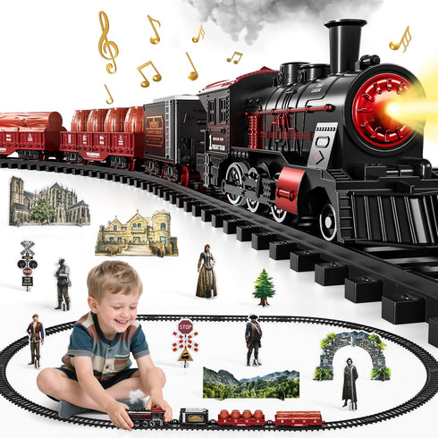 Set 2-4, Sets 3-8 Train for Toddlers Electrical Trains with Track, Smoke, Light, Sound and Scene, Christmas Train