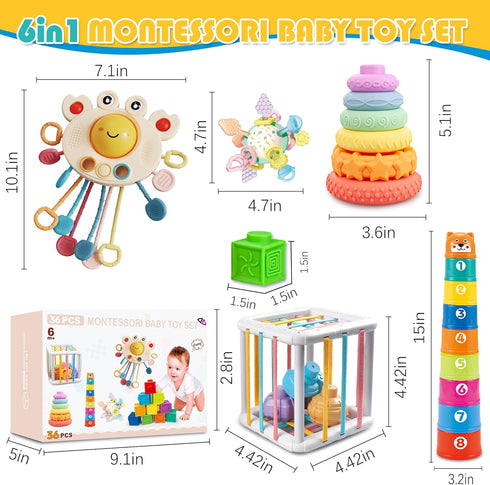 SYUUKH 6 in1 6-12 6-12 12pc 2 Montessori Baby Toys MonthsMontessori Toy for Babies MonthsIncl Building Blocks &Silicone