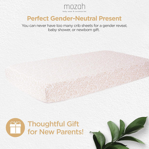 MOZAH 2 Pack, Organic Muslin Crib Sheets, Soft and Breathable Bedding for Baby Girls or Boys, Snug Fitted Sheet