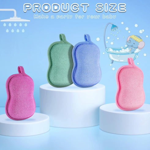 4 Pieces Baby Bath Sponge, Soft and Absorbent Cotton Sponge for Kids Babies (Red, Purple, Green, Blue)